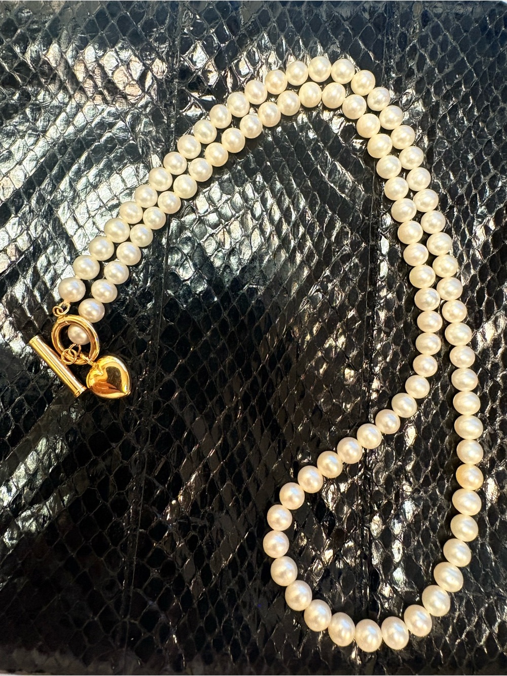 White Pearl 14K Yellow Gold Heart Pendant Toggle Necklace 18”